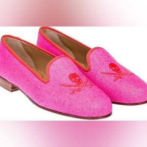 Stubbs & Wootton Pink Skull Embroidered Loafers 8